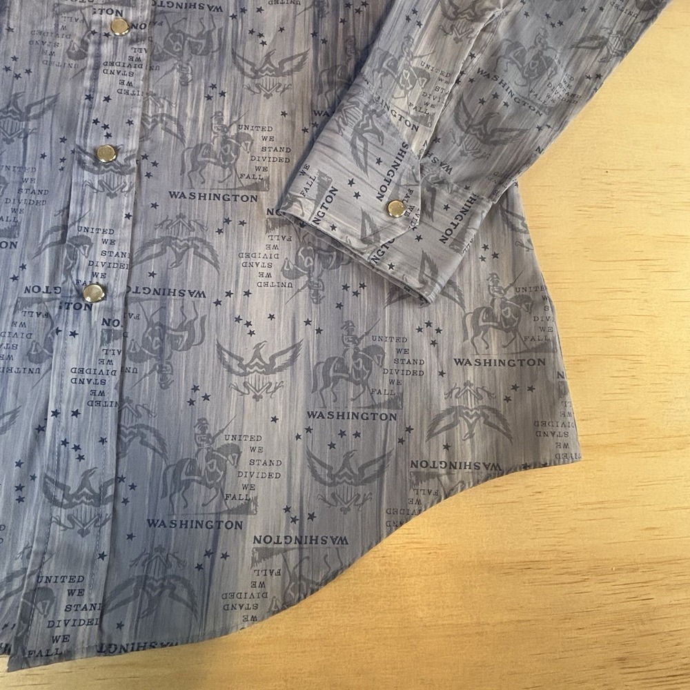 Hands Off Mens Vintage Sears Long Sleeve Pearl Snap Shirt L Blue All Over Print - Picture 4 of 10